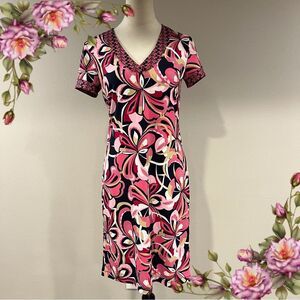 Dana Buchman Floral V-Neck short sleeve knee‎ length Dress size extra small